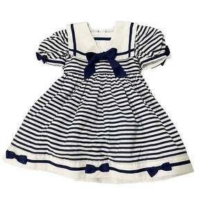 Sylvia Whyte Girls Sailor Dress Striped Navy White Size 2T Vtg